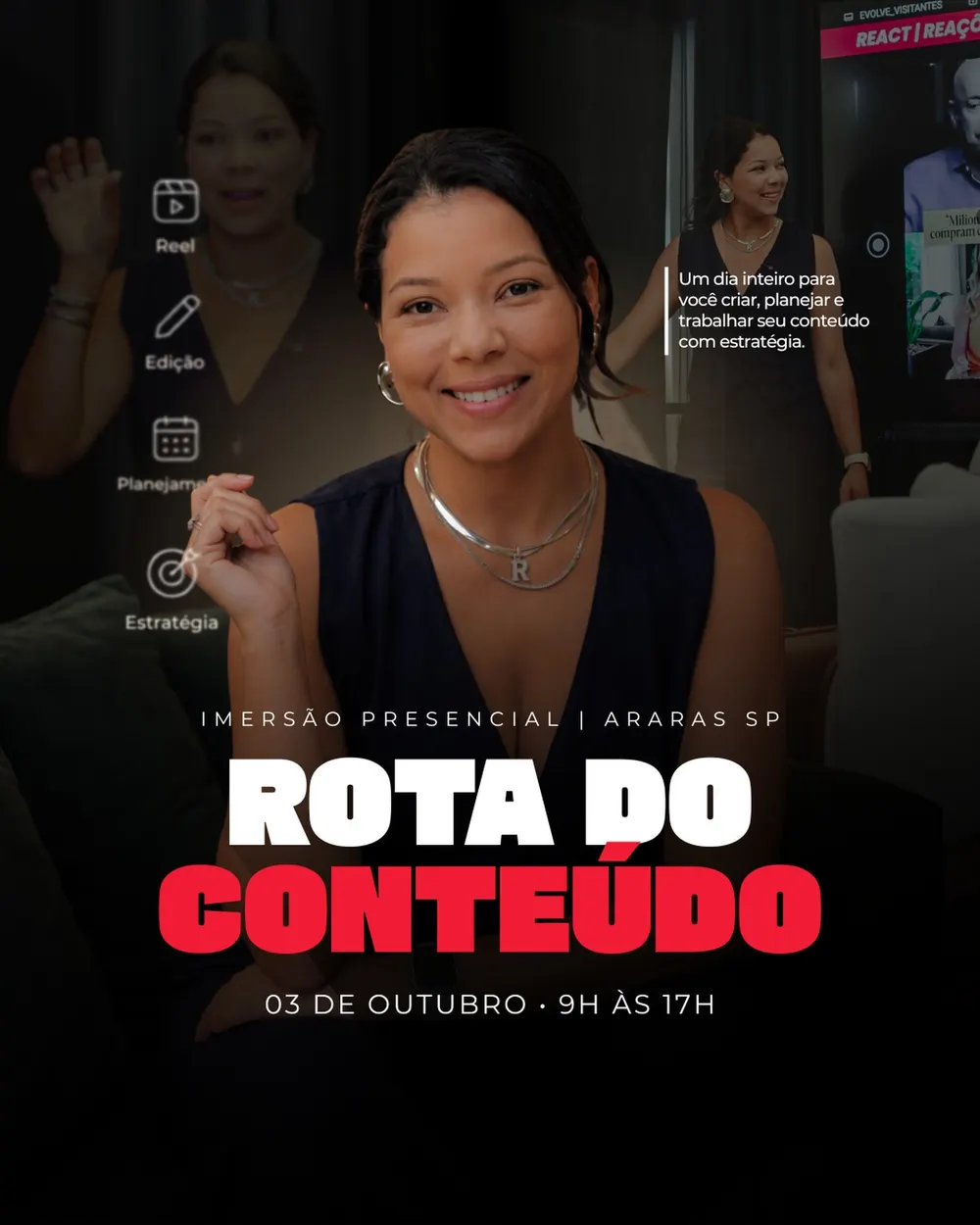 Cartaz da Rota do Conteúdo, imersão presencial em Araras, SP